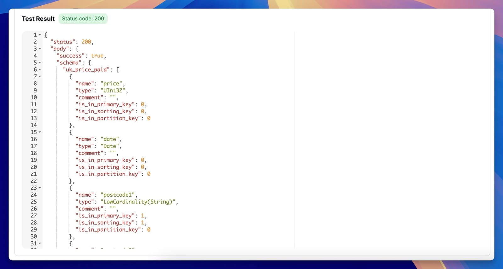 Схема JSON ClickHouse в Chartbrew