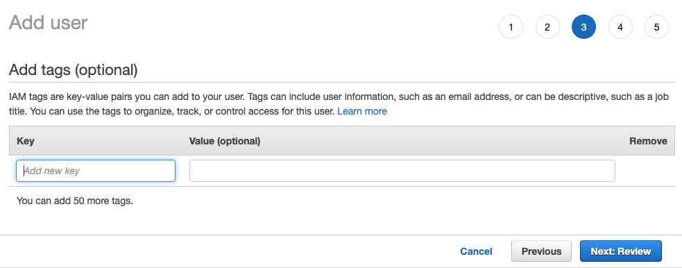 Пропуск назначения меток для пользователя IAM