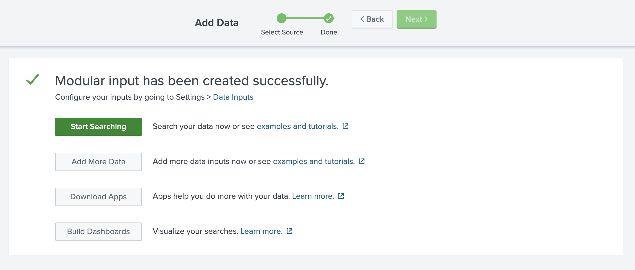 Страница конфигурации Splunk с завершенными настройками ввода данных ClickHouse